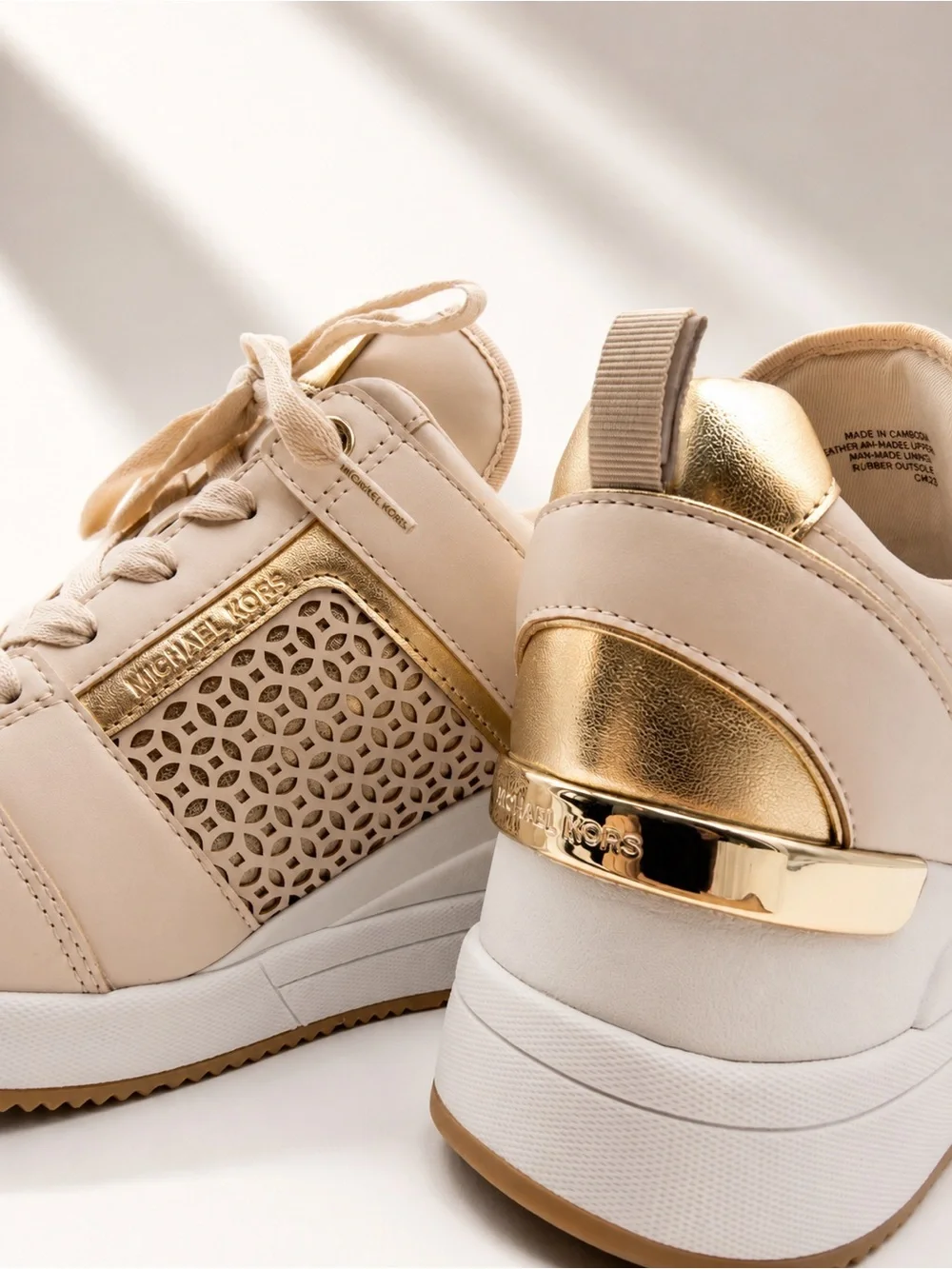 Michael Kors • Georgie Perforated Trainer - Blush Beige, Gold, White -Size 8-1/2